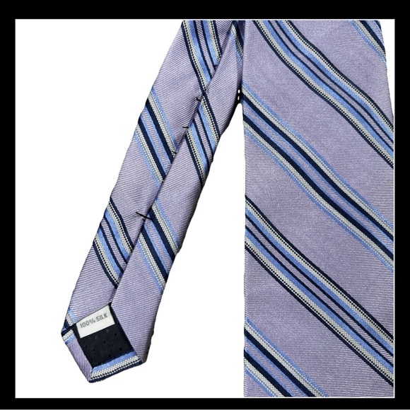 Bloomingdale's Men's Silk Neck Tie Lavender Blue Striped Designer NWT - Picture 2 of 5